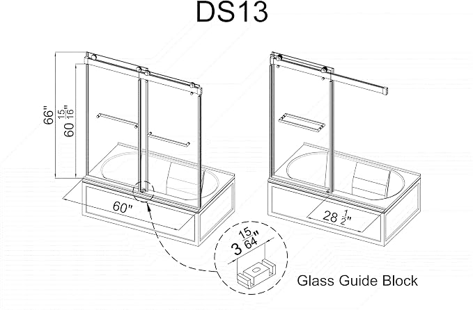 Frameless Soft-Close Bathtub Shower Door, 66 "H, 3/8" Clear Tempered Glass - Image 9