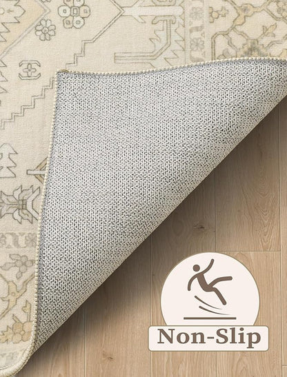 SERISSA Boho Washable Runner Rug, 2x5 Non-Slip Kitchen Runner Rug Vintage Beige Hallway Rug Ultra Soft Print Distressed Oriental Floor Carpet Runner for Bedroom Bathroom Laundry Living Room