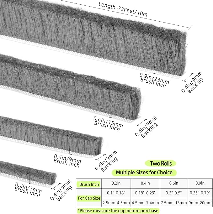 Strong Adhesive Brush Weather Stripping, 0.2in Thick x 0.4in x 66FT, Winter - Image 2
