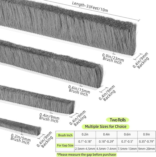 Strong Adhesive Brush Weather Stripping, 0.9in Thick x 0.4in x 66FT, Winter - Image 2