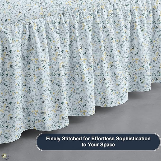 Cottington Lane Ruffled Bed Skirt Full Size with Split Corner, Brushed Microfiber Hotel Quality Dust Ruffle, 24 Inch Drop Gathered Bedskirt, Soft, Stylish, Shrink & Fade Resistant, Garden Bloom