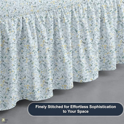 Cottington Lane Ruffled Bed Skirt Full Size with Split Corner, Brushed Microfiber Hotel Quality Dust Ruffle, 15 Inch Drop Gathered Bedskirt, Soft, Stylish, Shrink & Fade Resistant, Garden Bloom