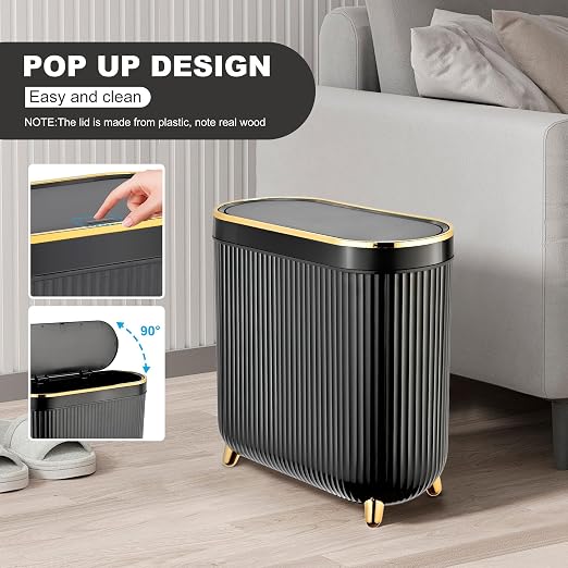 Bathroom Trash Can with Lid 3.1 Gallon Narrow Trash Can Small Plastic Trash Bin - Image 4