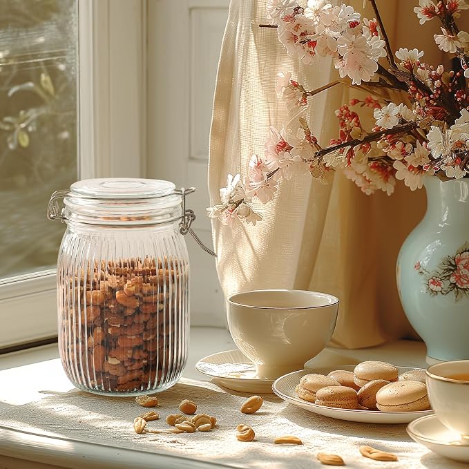 ComSaf Airtight Glass jar with lid 37oz Set of 3, Glass Storage Containers with - Image 4