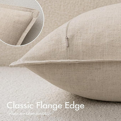EMEMA Decorative Linen Throw Pillow Covers 18x18 Inch Natural Beige Boho Farmhouse Neutral Couch Throw Pillows for Bed Pack of 2 Accent Pillowcase Modern Sofa Cushion Livingroom Home