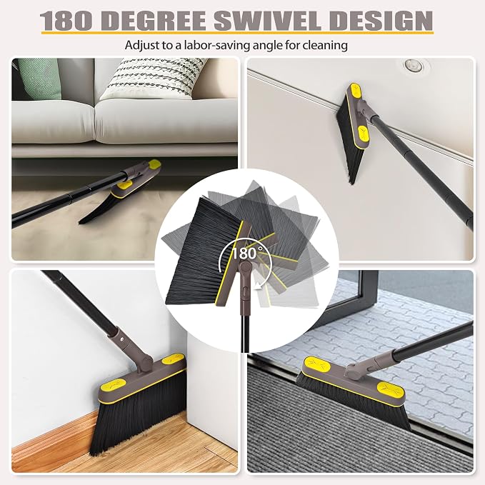 JEHONN Broom with Dustpan Combo Set Lightweight 54'' Long Handle Swivel Broom - Image 4