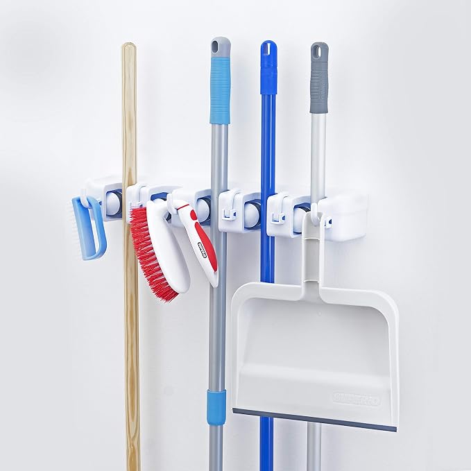 Superio Mop and Broom Holder Wall Mount White Cleaning Tools Wall Organizer - Image 2
