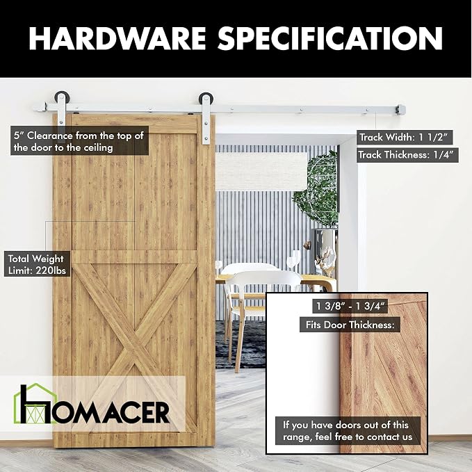 Homacer Brushed Nickel Non-Bypass Sliding Barn Door Hardware Kit, - Image 5
