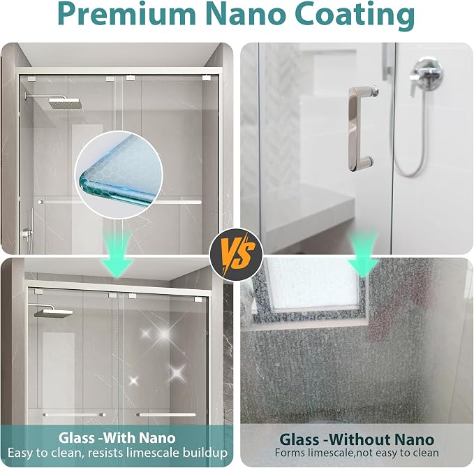 KPUY Glass Shower Door, 61-66" W x 76" H Semi-Frameless Double Sliding Shower - Image 3