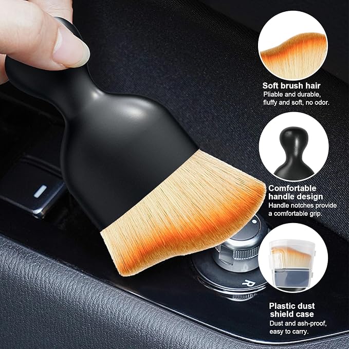 Ziciner Car Detailing Brush, Curved Soft Bristles Auto Removal Dust Collectors - Image 3