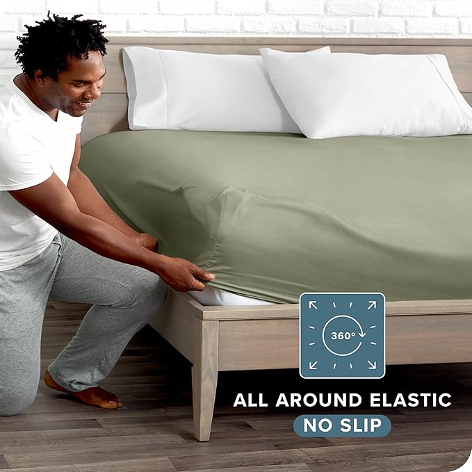 Bare Home Fitted Bottom Sheet King Size - Premium 1800 Microfiber - Ultra-Soft Hotel Luxury - Deep Pocket - Durable and Long Lasting (King, Sage)