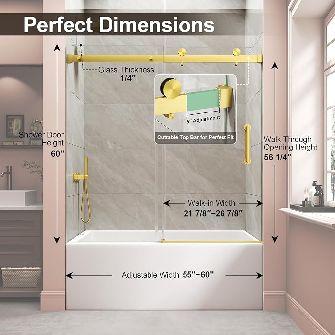 Frameless Bathtub Shower Door, Tub Sliding Door - Image 2