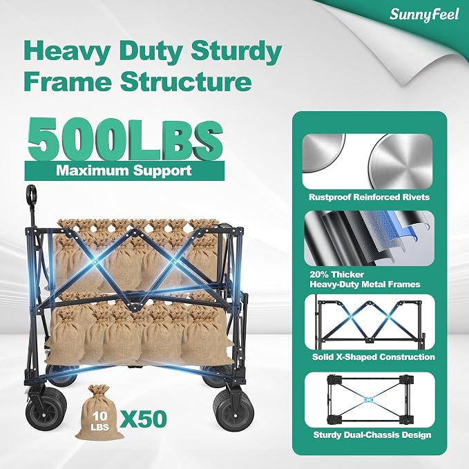 SUNNYFEEL Double Decker Wagon, Collapsible Outdoor Utility Wagon Cart 500LB - Image 4