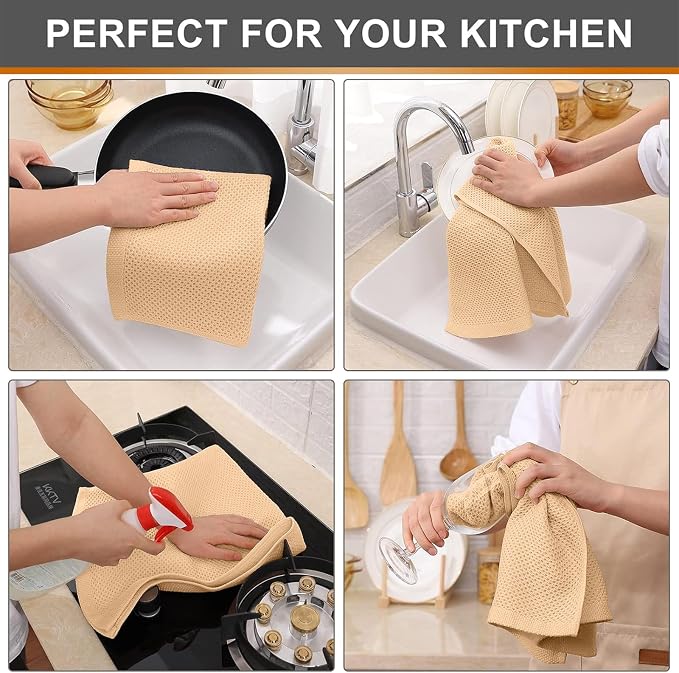 Kitinjoy 100% Cotton Waffle Weave Kitchen Hand Towels - Image 4