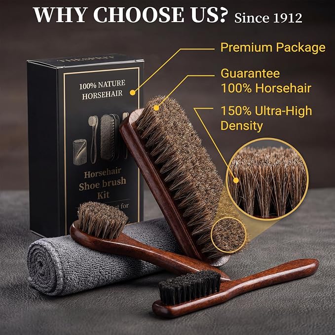 4PCS 100% Horse Hair Brush for Leather Shoe Brush Cleaning Boot Care Horse Hair - Image 2