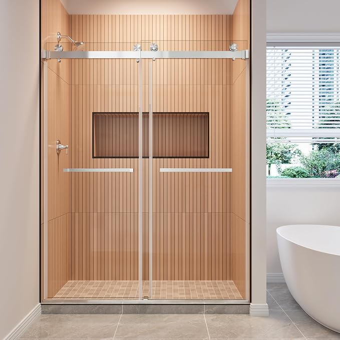 50-55" W x 76" H Frameless Shower Door, Double Sliding Glass Shower Door by AHNDL