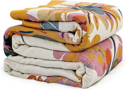 MSGKV Boho Throw Blanket for Couch and Sofa Cotton Cover for Living Room Floral Throw Cozy Blankets (D-Flower and Butterfly, 50" x 60"(Throw))