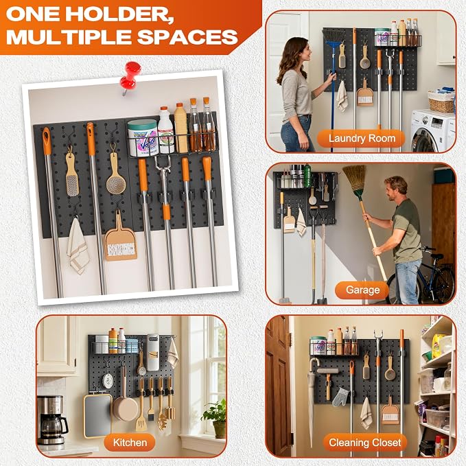 Broom Holder Wall Mount, Peg Board Wall Organizer - Image 5