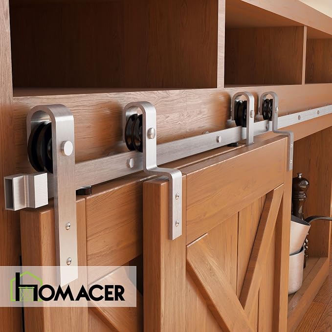 Homacer Mini Brushed Nickel Single Track Bypass Sliding Barn Door Hardware Kit - Image 6
