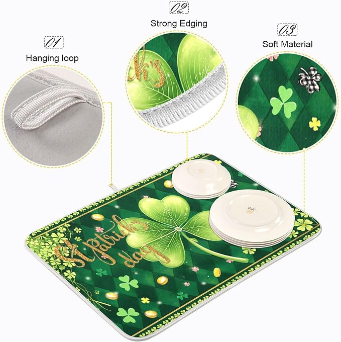 St Patrick's Day Clovers Green Dish Drying Mat 18x24 - Image 4