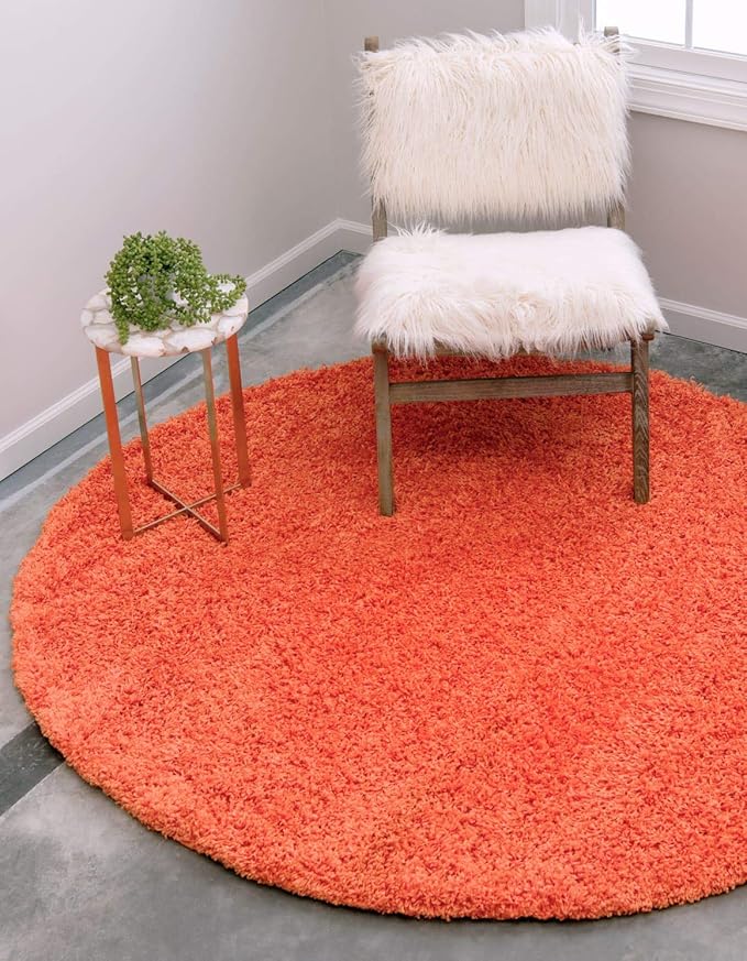 Unique Loom Solid Shag Collection Area Rug (8' Round, Tiger Orange)