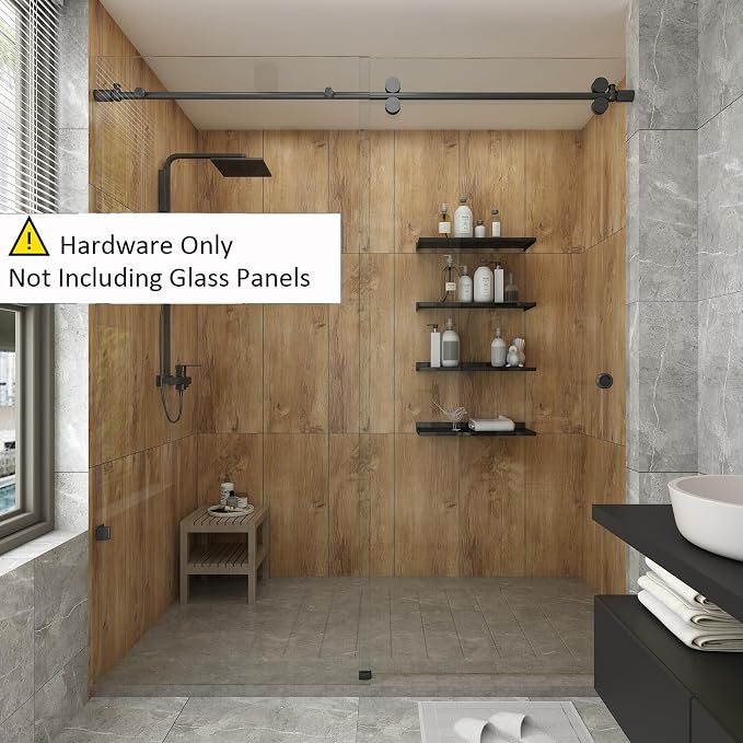 DIYHD 6.6FT Frameless Sliding Glass Shower Door Track Kit Black Barn Shower - Image 2