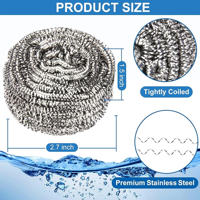 10 Pack Stainless Steel Scrubber, Steel Wool Srubber - Image 2