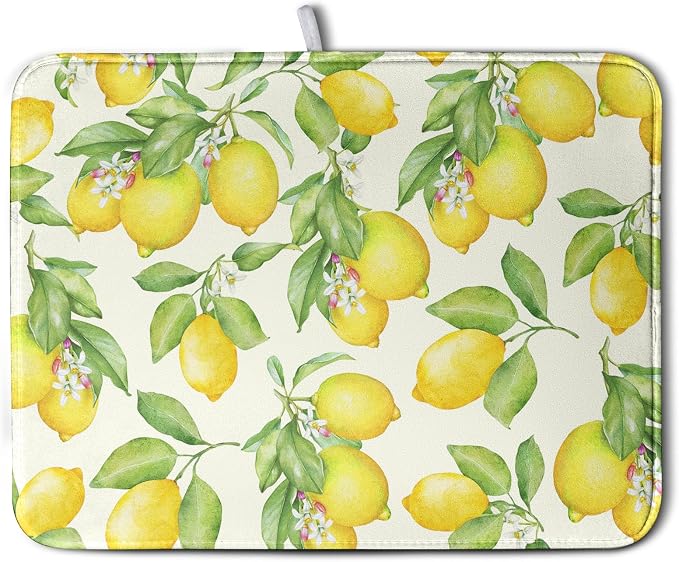 Summer Lemon Drying Mat Watercolor Fruit Yellow Lemon by Wnoesat
