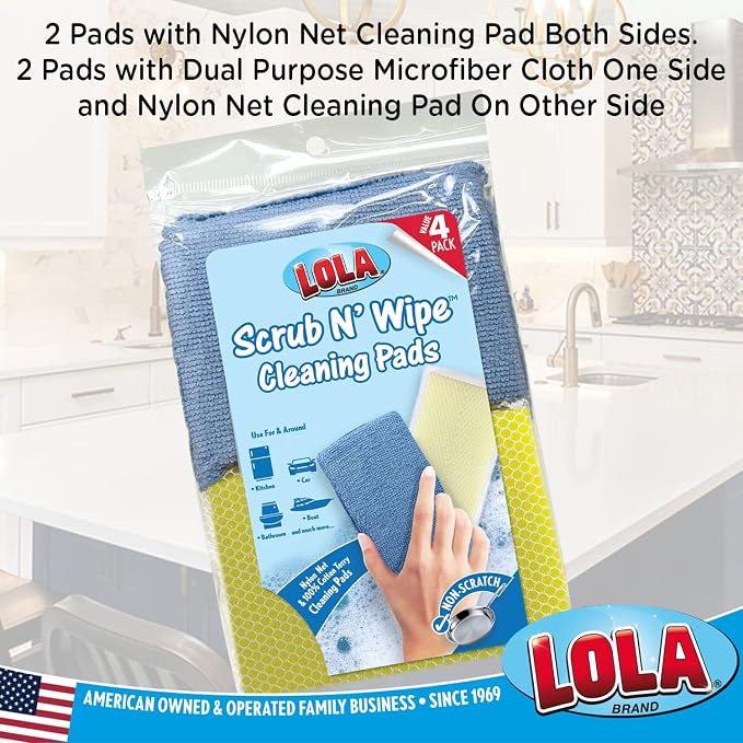 LOLA Microfiber & Nylon Net Sponges, 4 Pack, 2 Dual Sided Non Scratch Sponge - Image 6