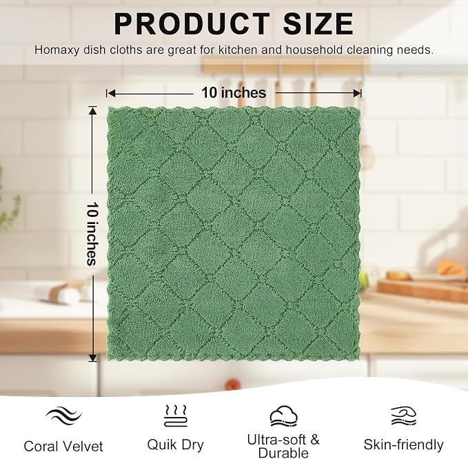 Homaxy 12 Pack Kitchen Dish Cloths, Super Soft and Absorbent Coral Velvet Dish - Image 5