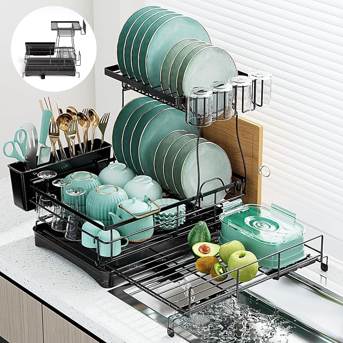 2 Tier Expandable Dish Drying Rack, Large Stainless Steel Dish Drying Rack by Nathomaim