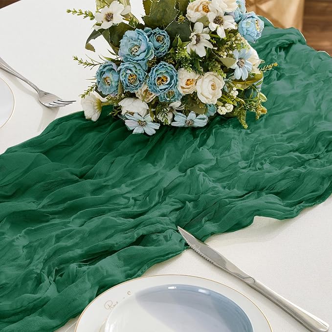 BALCONY & FALCON 2 Pack Emerald Green Cheesecloth Table Runner 10FT 120 Inch Rustic & Boho Farmhouse Gauze Cheese Cloth Runners for Wedding Fall Thanksgiving Christmas Party Baby Shower Birthday Decor