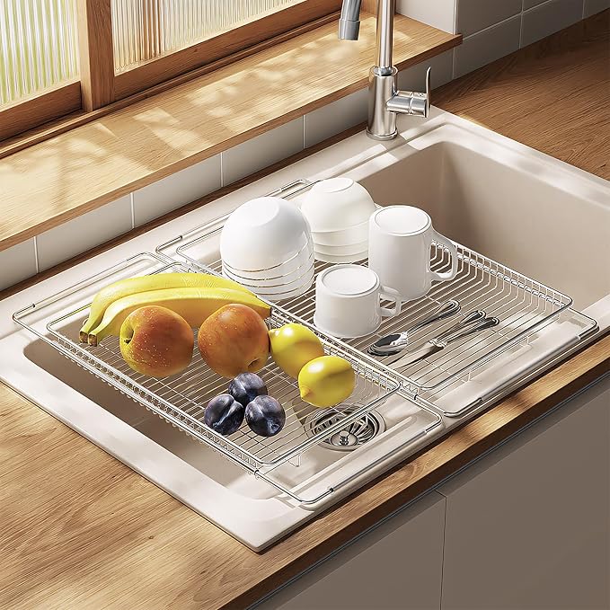 Dish Drying Rack, Stainless Steel Extendable Organizer by TABABAO