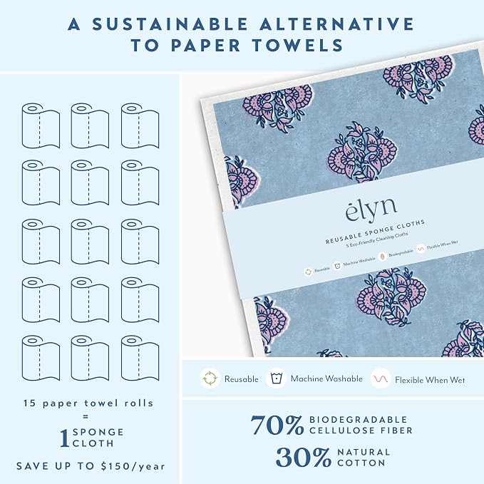 ELYN Swedish Dishcloths, Reusable & Washable Sponge Cloths, Absorbent Cleaning - Image 3