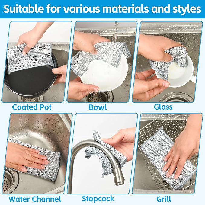 12Pack Multipurpose Wire Dishwashing Rags, Upgrade Non Scratch Wire Dishcloth - Image 6