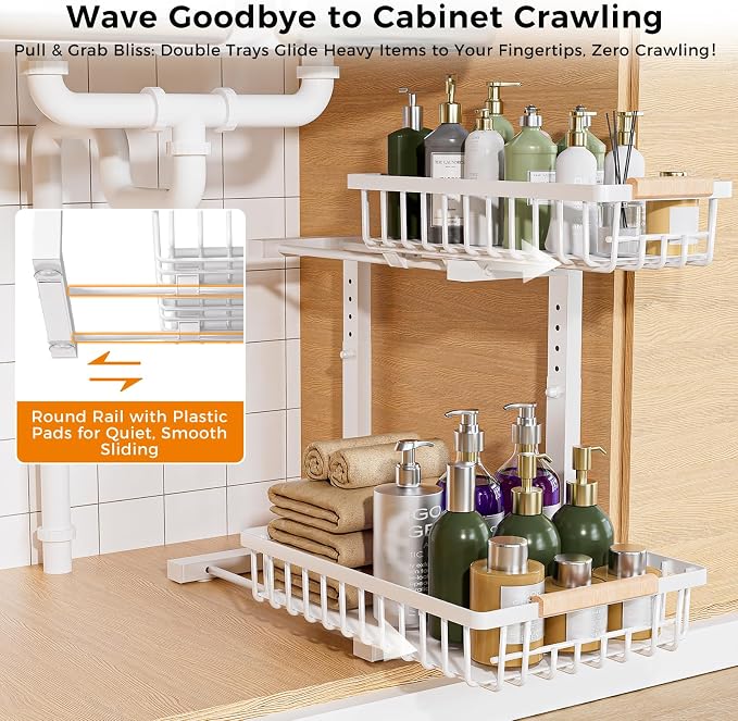 Under Sink Organizer, 2 Pack 2 Tier Under Sink Organizers and Storage, Slide - Image 5