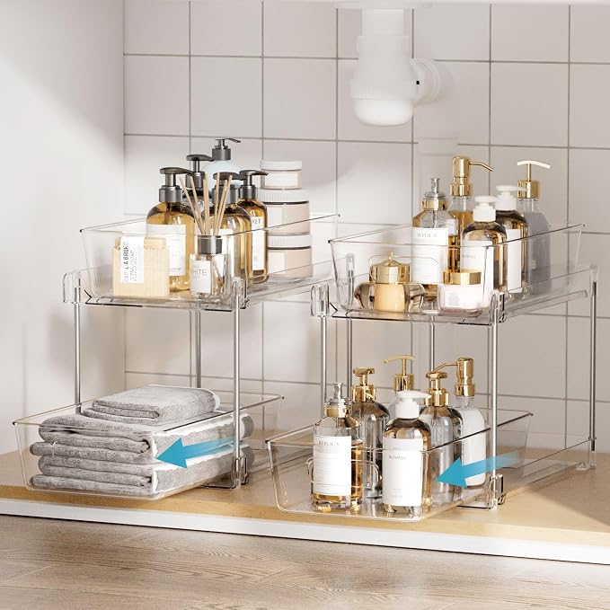 Vtopmart 6 Pack Bathroom Organizer, 2 Tier Clear Under Sink Organizers Vanity - Image 3