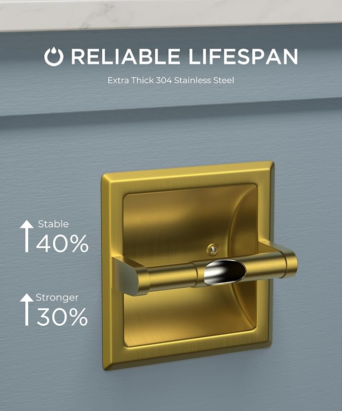 FORIOUS Recessed Toilet Paper Holder, Stainless Steel Durable Tissue Roll - Image 4