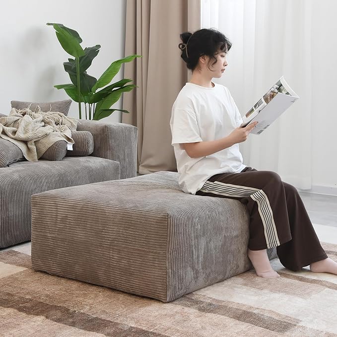JACH 39.37" Oversized Ottoman Seater for Living Room, Deep Seat Extra Sofa Seater, Minimalist Chaise Ottoman, Modern Corduroy Ottomans for Living Room, Apartment, Light Brown ﻿
