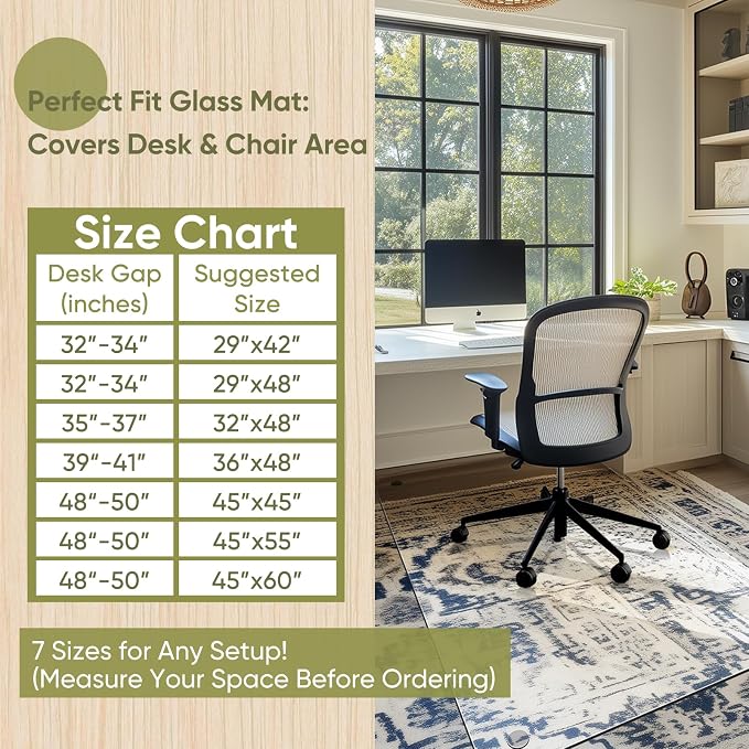 Office Chair Mat for Carpet & Hardwood, Upgraded 29" x 48" Dual Use Tempered - Image 7