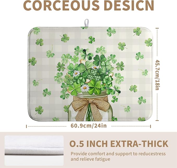 St Patricks Day Shamrock Dish Drying Mat Green Spring Kitchen Dishes Drying Pad - Image 5