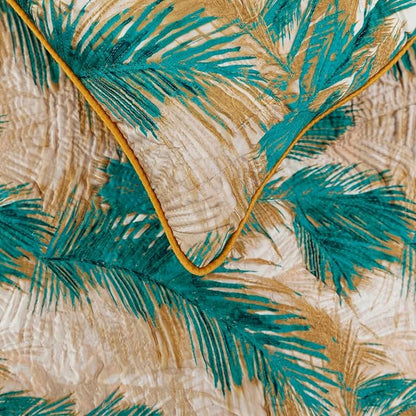 The HomeCentric King/Queen/Twin Green Decorative CA King 86"x18" Bed Runner with 2 Pillow Cover, Plam Leaves & Quilted Bed Scarf on Satin Fabric - Palms