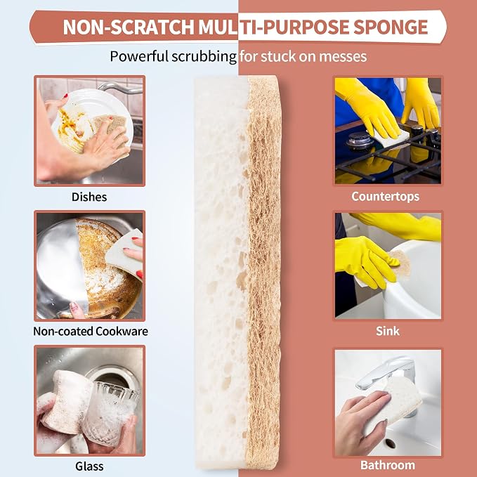HOMERHYME Natural Dish Sponge 48 Pack, Non-Scratch Scrub Sponge, Eco - Image 3