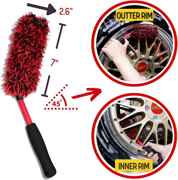 Angled Wheel Brush Kit 3 Pack- Angled Microfiber Wheel Brush, Wheel Barrel Brush - Image 3