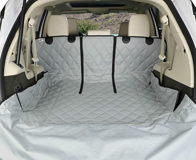 4Knines Split Cargo Liner for SUV – for Dogs & Pets, Heavy-Duty, Waterproof Trunk Mat & Cargo Cover – Fits 60/40 Split Bench & Armrest Pass-Through – Machine Washable, Non-Slip, Durable (Small, Grey)