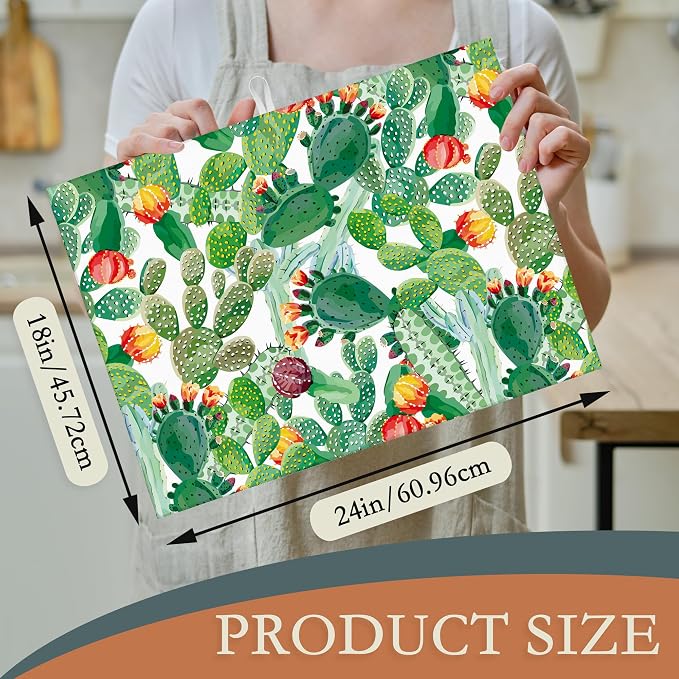 Green Cactus Dish Drying Mat, Tropical Plant Drying Rack Pad Countertop Dishes - Image 2
