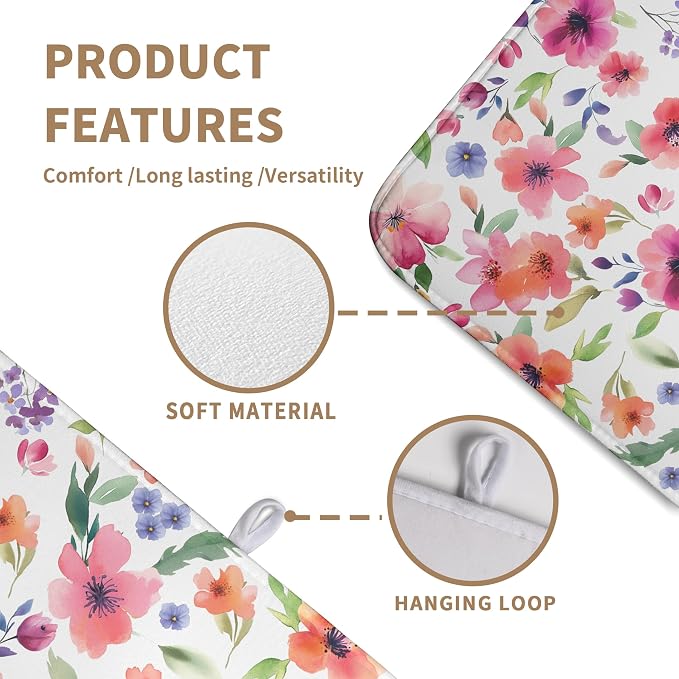 Spring Floral Dish Drying Mat Flowers Summer Kitchen Mat Dish Drying Pad - Image 2