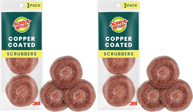 Scotch-Brite Copper Coated Scrubbing Scour Pads, 3 Scouring Scrubber Pads by Scotch-Brite