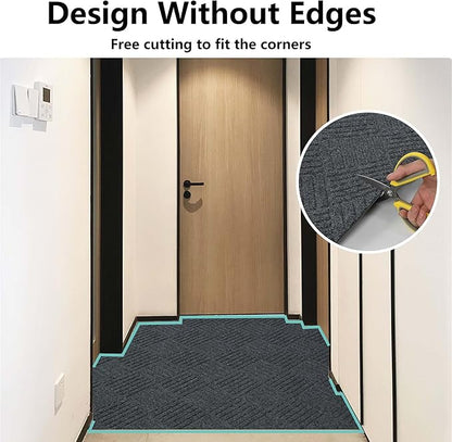 jxgzyy Commercial Hallway Runner Rugs 2'11" x 9'10", Non-Slip Indoor Outdoor Doormat, Heavy Duty Floor Mat for Entrance, Porch, Patio, Garage, High Traffic Area, Dark Grey