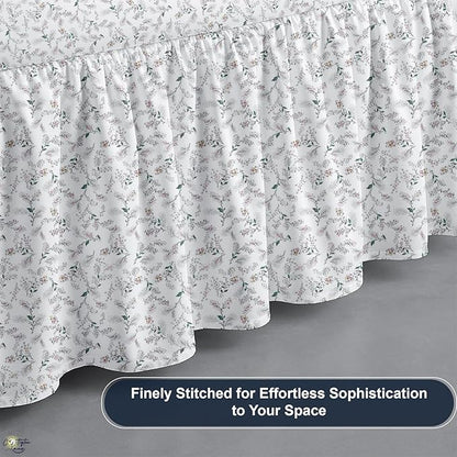 Cottington Lane Ruffled Bed Skirt King Size with Split Corner, Brushed Microfiber Hotel Quality Dust Ruffle, 21 Inch Drop Gathered Bedskirt, Soft, Stylish, Shrink & Fade Resistant, Coco Rose Leaf